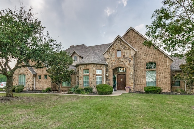 view of front of property featuring a front lawn