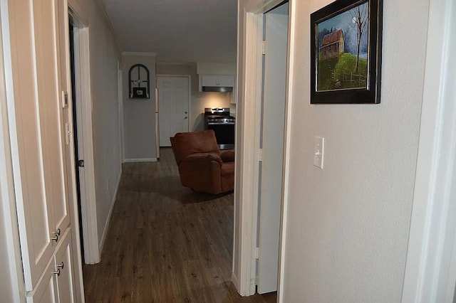 hallway featuring dark hardwood / wood-style flooring