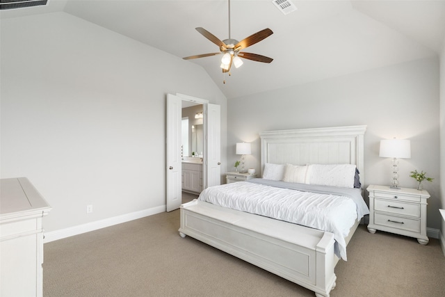 1205 Lake Hills Trl, Roanoke, TX 76262 - bedroom with lofted ceiling, ensuite bath, visible vents, and carpet
