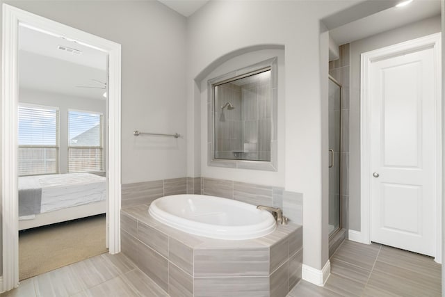 1205 Lake Hills Trl, Roanoke, TX 76262 - ensuite bathroom featuring ensuite bath, visible vents, tile patterned flooring, a shower stall, and a bath