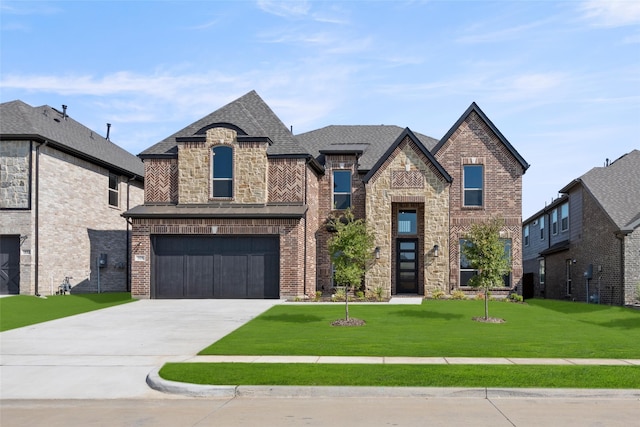 view of front facade featuring a garage and a front lawn