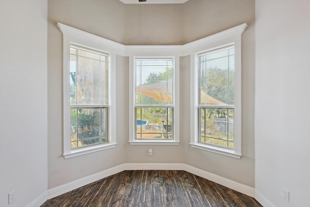 spare room with a healthy amount of sunlight and dark hardwood / wood-style floors