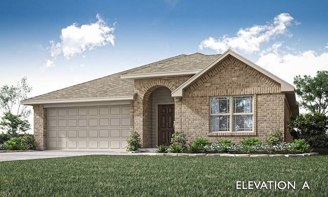 view of front facade with a garage and a front yard