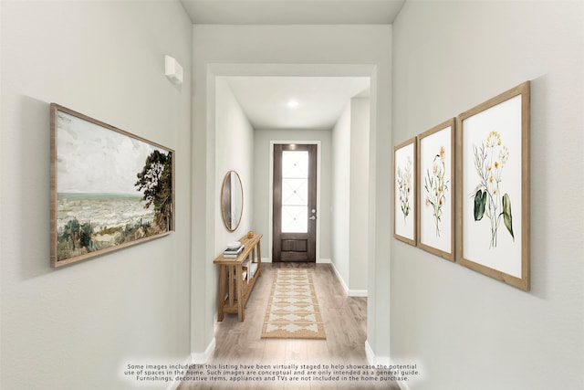 foyer entrance featuring light wood-type flooring