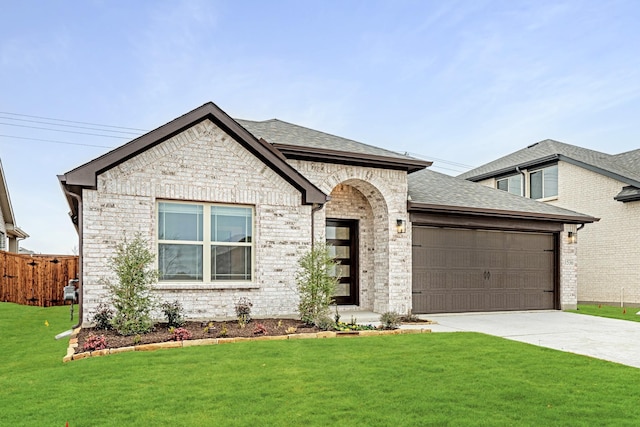 view of front of home with a garage and a front yard