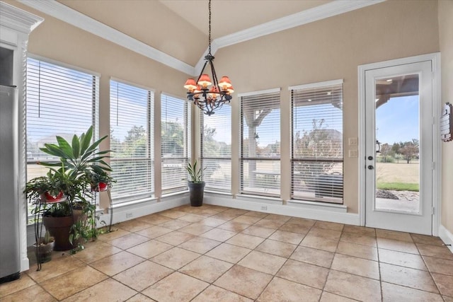 unfurnished sunroom with an inviting chandelier and a healthy amount of sunlight