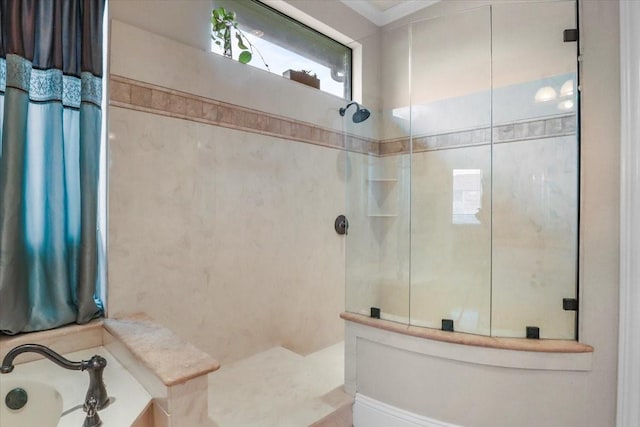 bathroom with independent shower and bath