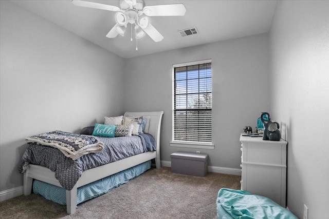 bedroom with carpet and ceiling fan