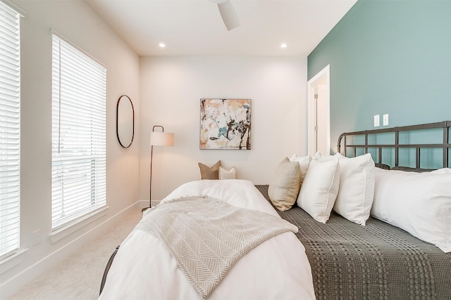 bedroom with carpet flooring and ceiling fan