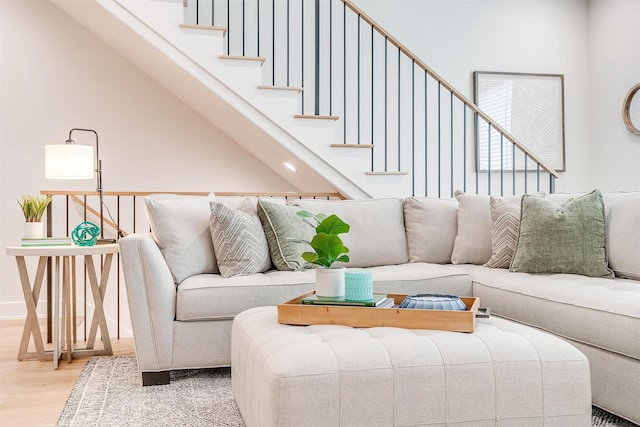 living room featuring light wood-type flooring