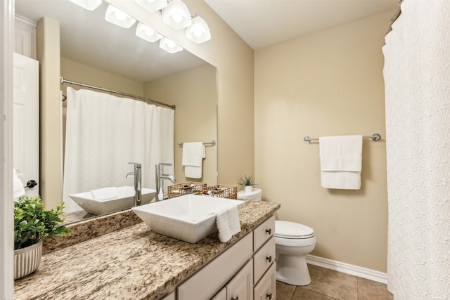 bathroom featuring vanity, toilet, and tile patterned floors