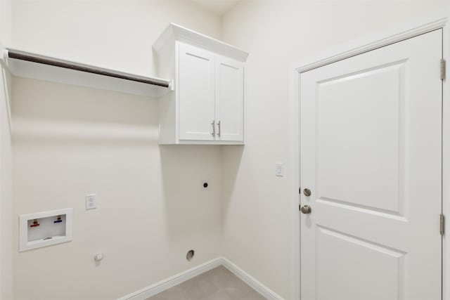 laundry room with hookup for a gas dryer, hookup for a washing machine, cabinets, and hookup for an electric dryer