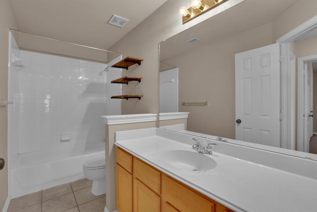 full bathroom with tile patterned flooring, vanity, toilet, and tub / shower combination