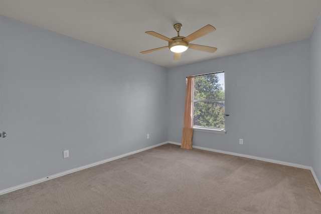 empty room featuring ceiling fan and carpet flooring