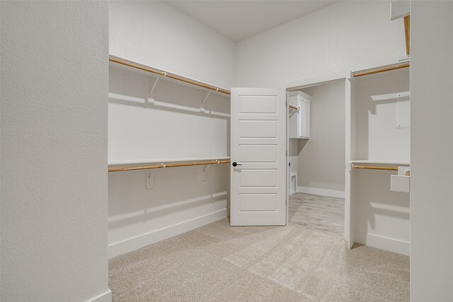 spacious closet featuring light carpet