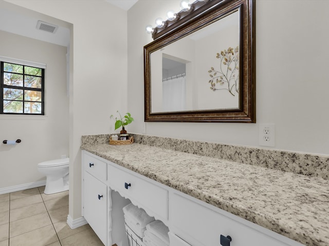 bathroom featuring tile patterned floors, vanity, and toilet