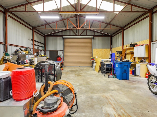 garage featuring a workshop area