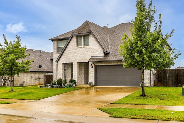 view of front of property featuring a garage and a front yard