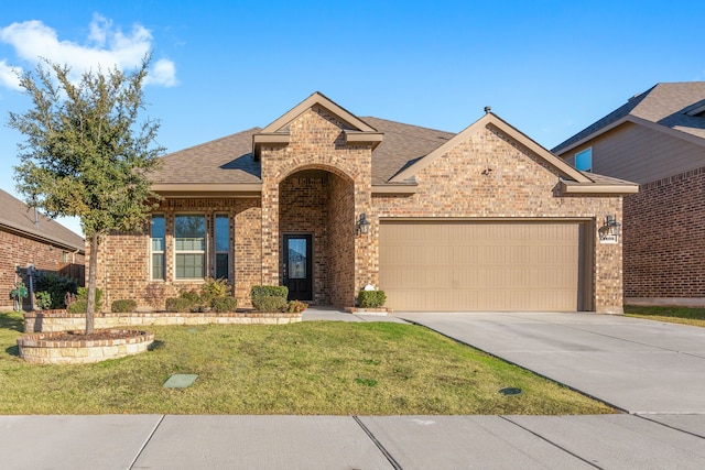 view of front facade with a garage and a front yard