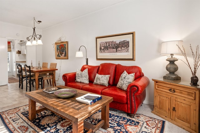 living room with ornamental molding