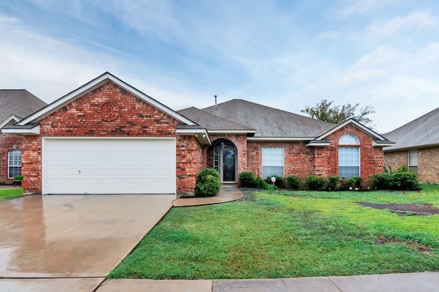 view of front facade featuring a garage and a front lawn