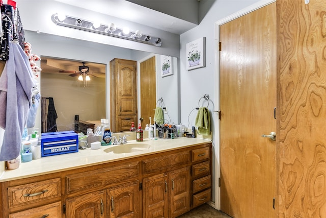 bathroom featuring vanity and ceiling fan