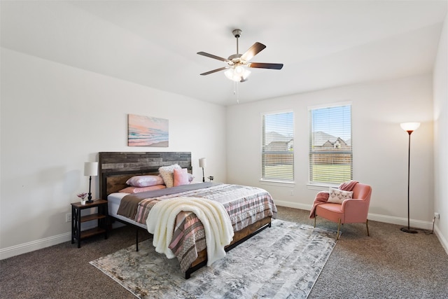 bedroom featuring ceiling fan and carpet floors