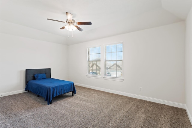 bedroom featuring ceiling fan and carpet flooring