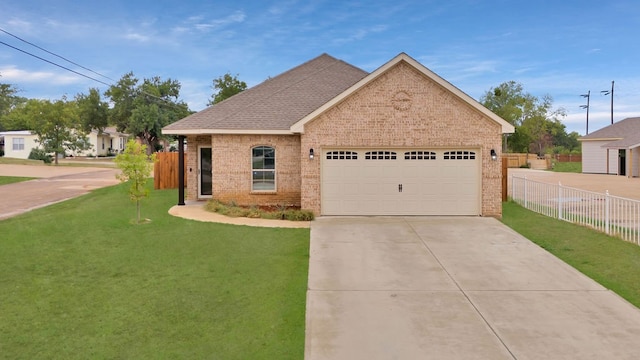 view of front facade featuring a garage and a front lawn