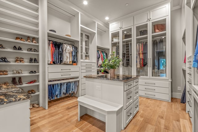 walk in closet featuring light hardwood / wood-style flooring