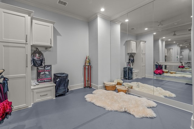 interior space with ornamental molding