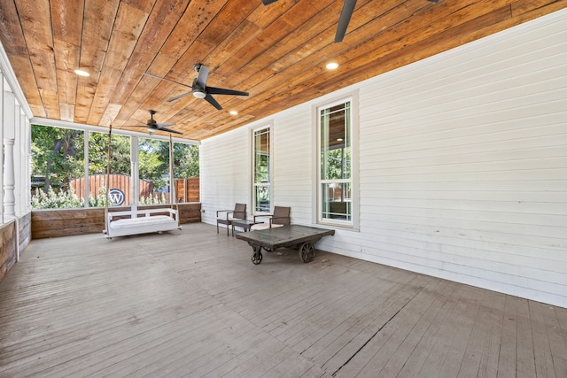 wooden terrace with ceiling fan