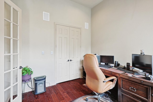 office area featuring dark hardwood / wood-style floors