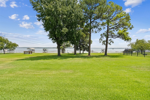 view of yard with a water view