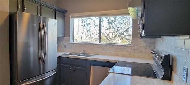 kitchen featuring appliances with stainless steel finishes, plenty of natural light, tasteful backsplash, and sink