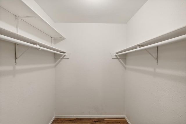 walk in closet with dark hardwood / wood-style floors