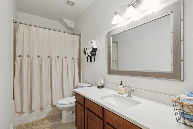 1600 Stanford Ln, Celina, TX 75009 - bathroom featuring vanity, toilet, tile patterned floors, and shower / bath combo with shower curtain
