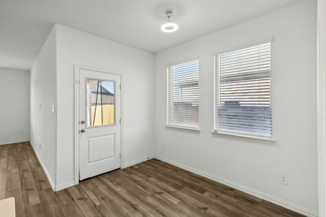 interior space with dark hardwood / wood-style flooring