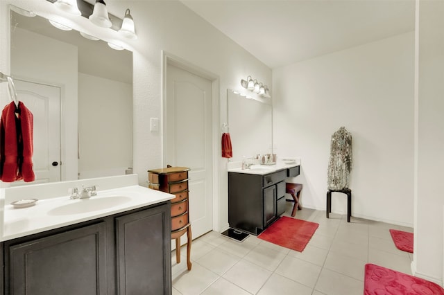 bathroom with vanity and tile patterned floors