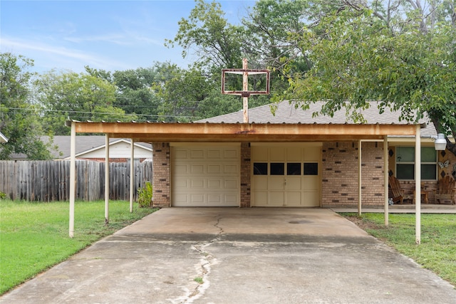 garage with a yard