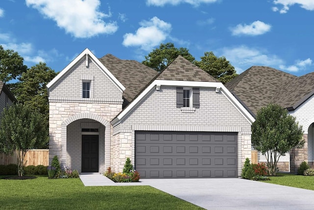 view of front of property with a garage and a front yard