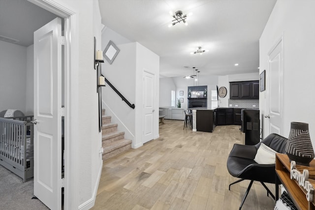 interior space with light hardwood / wood-style floors