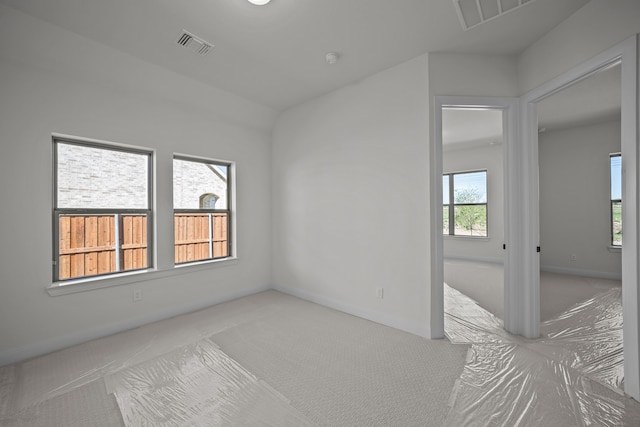 carpeted spare room featuring a wealth of natural light