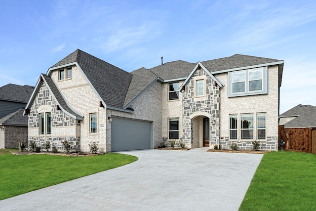 view of front facade featuring a garage and a front lawn