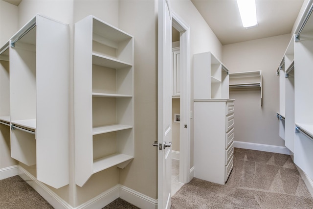 spacious closet featuring light carpet