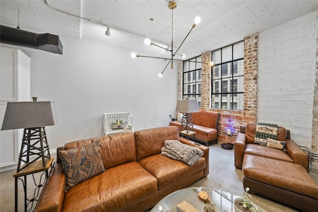 living room featuring rail lighting