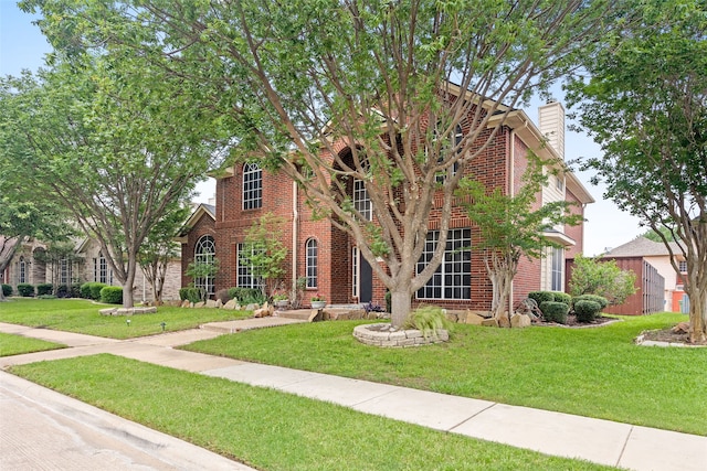 view of front of property featuring a front lawn