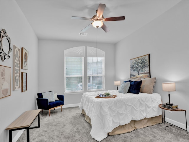 bedroom featuring carpet and ceiling fan