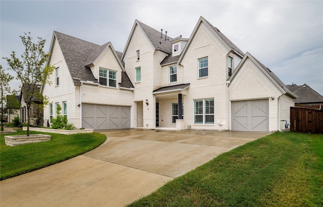 view of front facade featuring a garage and a front lawn