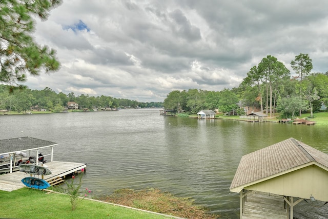 dock area with a water view